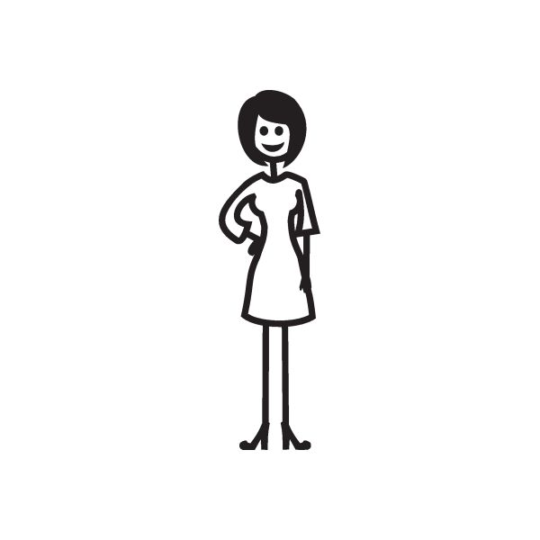 Smiling mom figure decal with right hand on hip, minimalist black outline