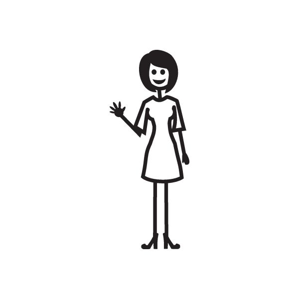 Smiling mom wall decal with right arm waving, simple black outline