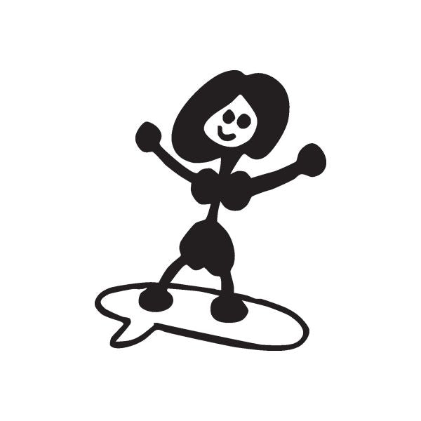 Surfboarding mom decal: black cartoon surfer with surfboard