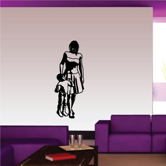 Mothers Day wall decal with black mother and son silhouettes