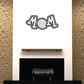 Stylized Mom text decal with bullseye O in black outline and white fill