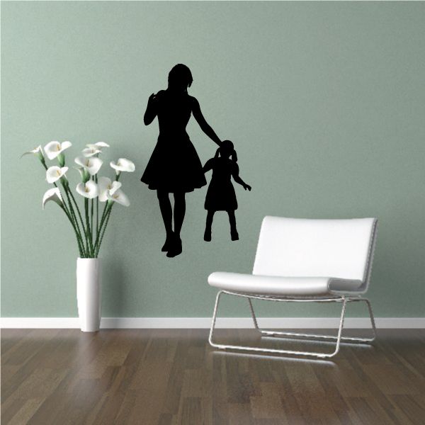 Walking mother and daughter wall decal silhouettes