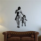 Mother and daughter walk silhouette vinyl wall decal, black