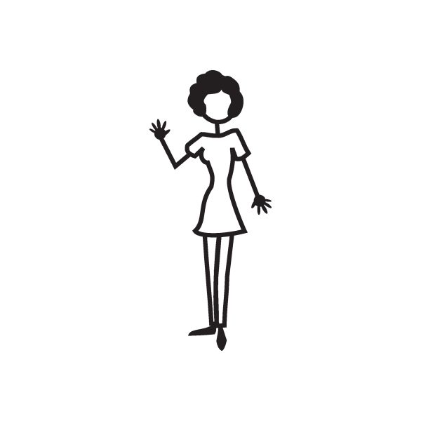 Mom in dress decal, waving woman with striped legs and short sleeves