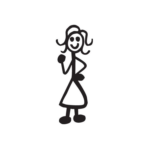 Mom waving with curls wall decal, black silhouette of woman in dress with curled hair.