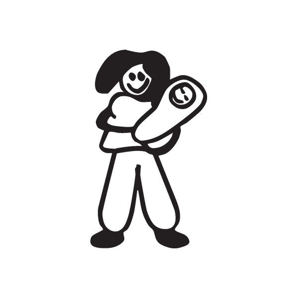Mom and baby decal: black silhouette of a mother holding a baby, white faces.