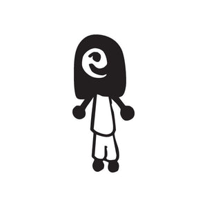 Cartoon mom decal with long straight hair, smiling face, black outline.