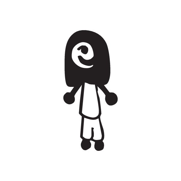 Cartoon mom decal with long straight hair, smiling face, black outline.