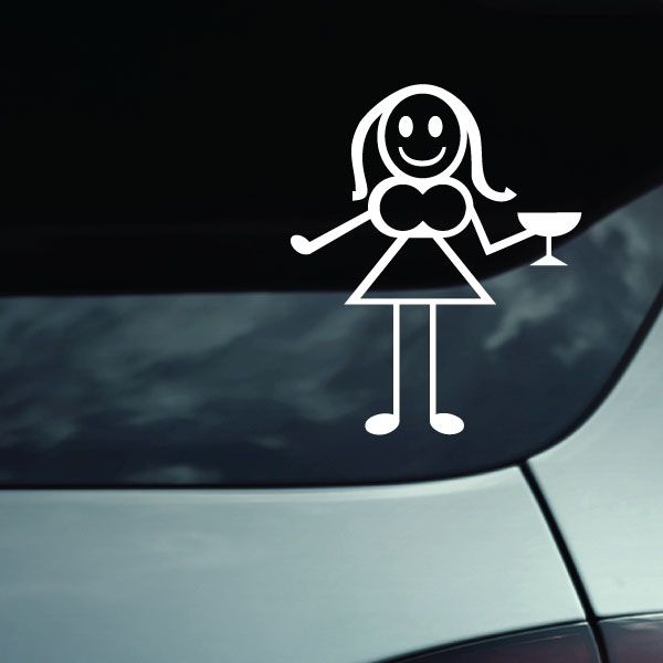 Mom holding party drink decal, white line art figure