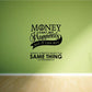 Money Happiness quote wall decal with bold lettering and decorative script text