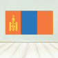 Mongolia flag sticker, orange-blue-orange horizontal stripes with golden emblem on left