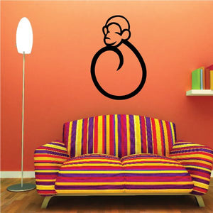 Monkey zodiac symbol decal, black outline line art