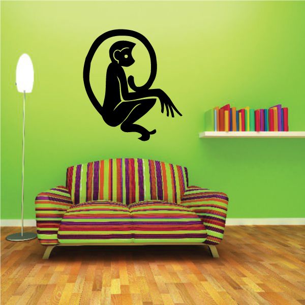 Monkey zodiac wall decal with black seated monkey silhouette in circle