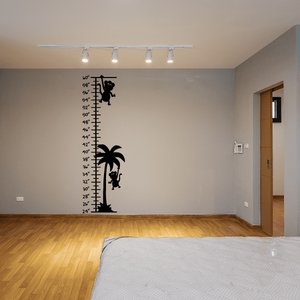Monkey and palm tree growth chart wall decal with measuring scale, black design