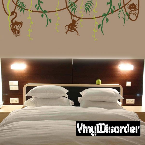 Tree vine wall decal with monkey silhouettes and leafy vines