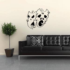 Comedy and tragedy masks decal, black-and-white monster mask faces