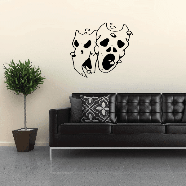 Comedy and tragedy masks decal, black-and-white monster mask faces