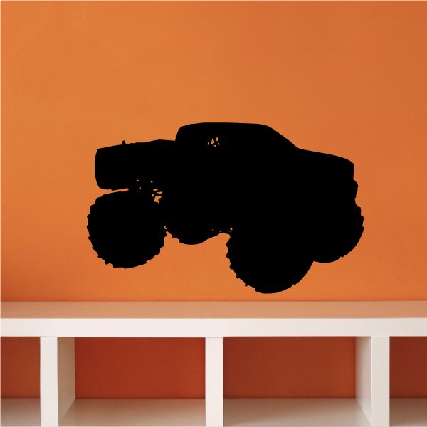 Monster truck wall decal, black vinyl silhouette of a lifted truck in side view