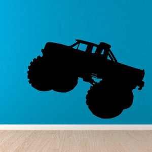 Black monster truck wall decal vinyl silhouette with oversized wheels and cabin