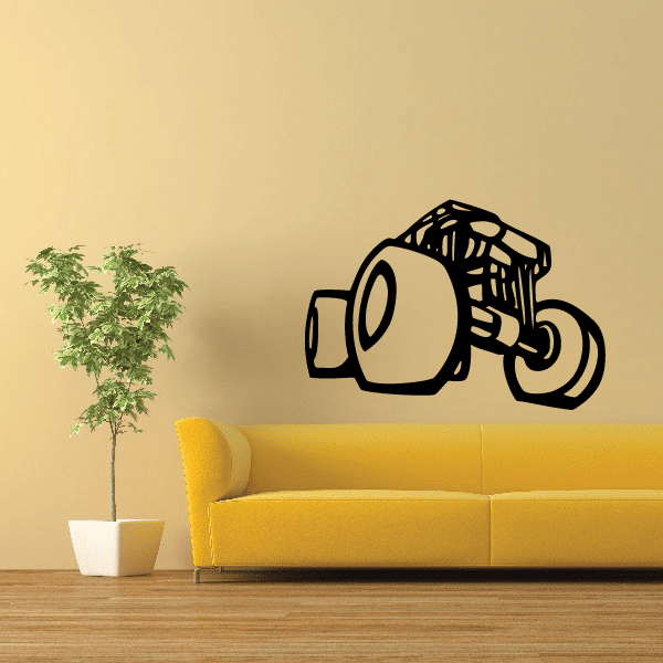 Monster truck wall decal, black and white cartoon truck with oversized tires