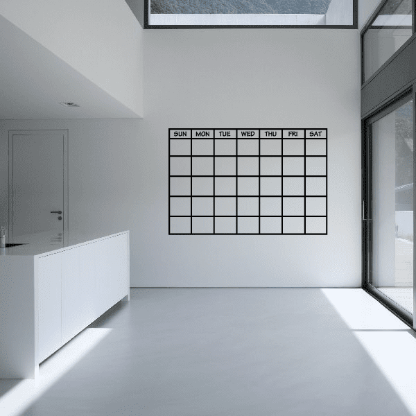 Monthly calendar wall decal with weekday header and date grid