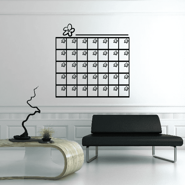 Monthly flower calendar wall decal with grid of small flower icons and months