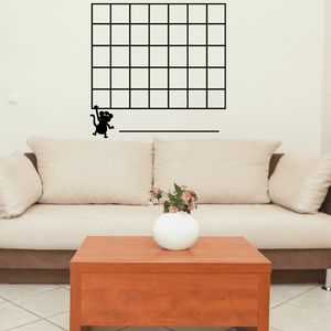 Monthly monkey calendar wall decal with black grid and monkey silhouette