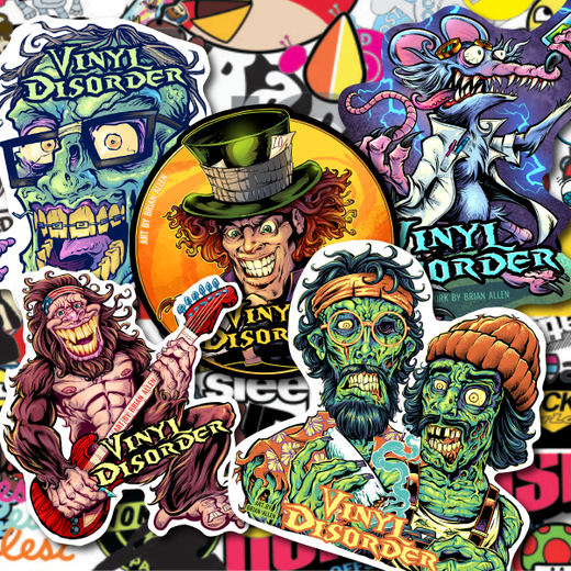Vinyl Disorder sticker pack with colorful cartoon horror characters