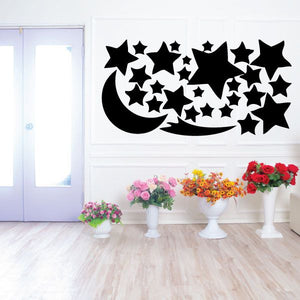 Moon and stars wall decal set with black crescent moon and scattered stars