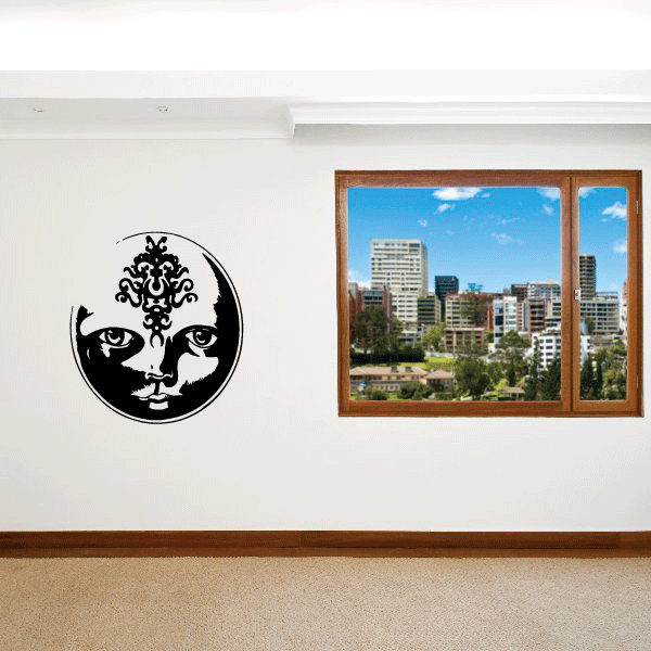 Moon face symbol wall decal, black circular design