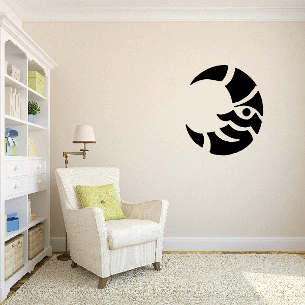 Black segmented moon wall decal with star-like cutouts