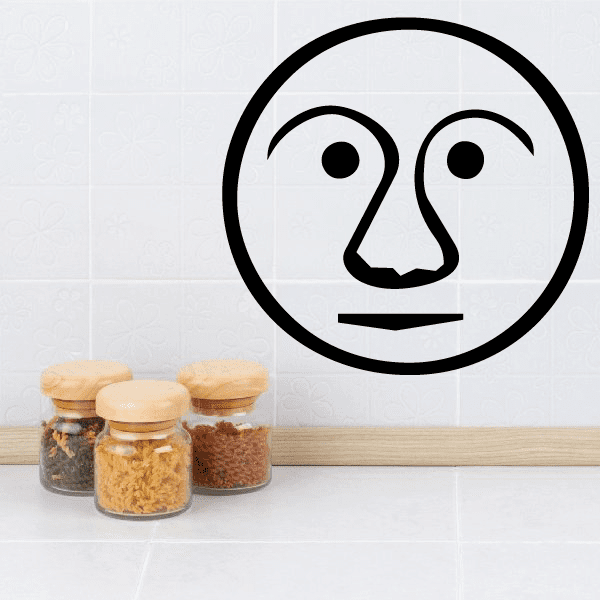 Moon face decal with big nose in black circle, wall sticker