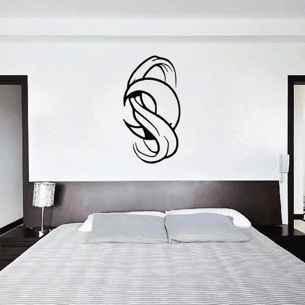 Moon and scroll wall decal in black line art