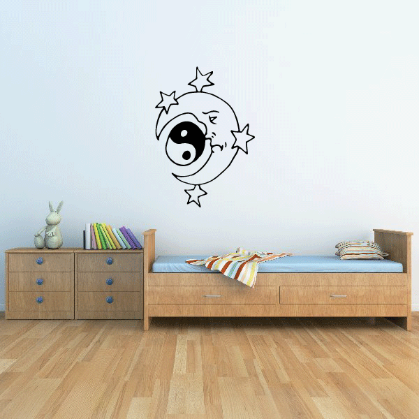 Moon yin yang wall decal with star accents