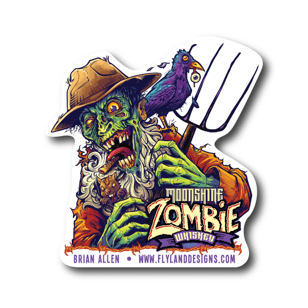 Zombie vinyl sticker with colorful undead heads and Moonshine Zombie lettering