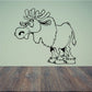 Moose decal with antlers, black line-art cartoon moose standing and smiling