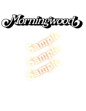 Morning Wood decal with stylized black lettering