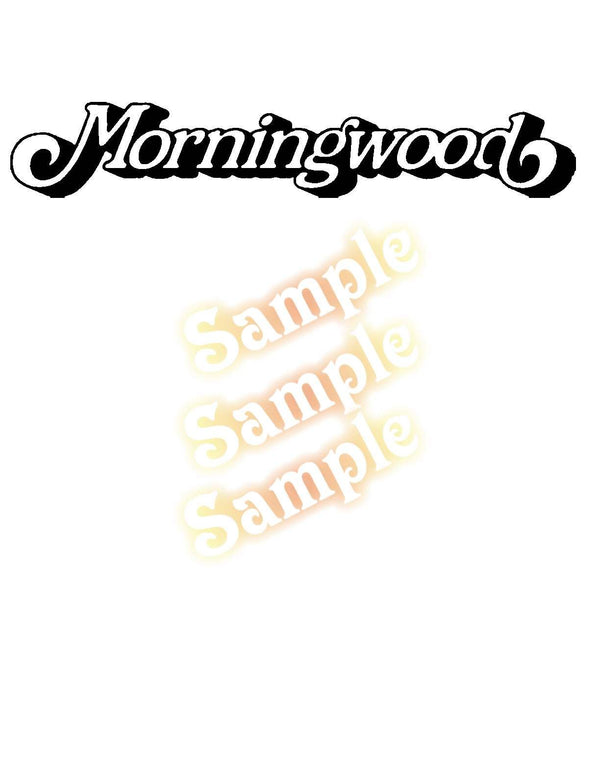 Morning Wood decal with stylized black lettering