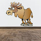 Cartoon moose sticker, standing brown moose with antlers and white eye patch
