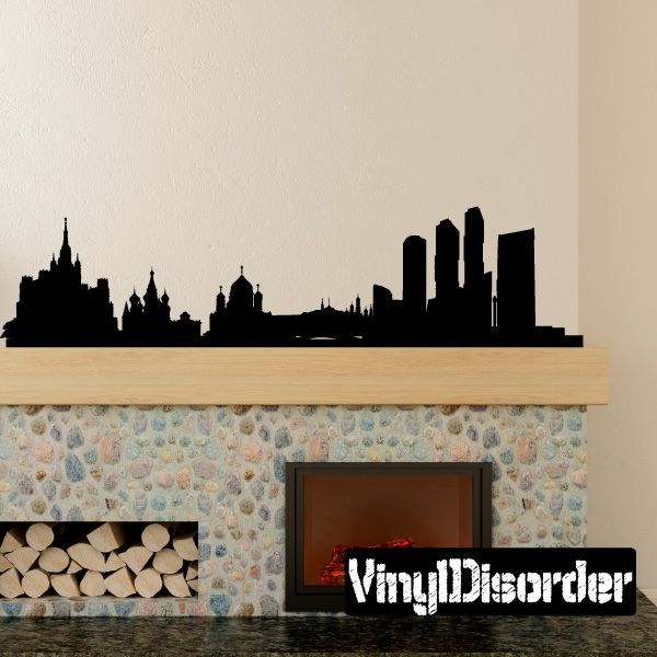 Black Moscow skyline wall decal, long horizontal silhouette