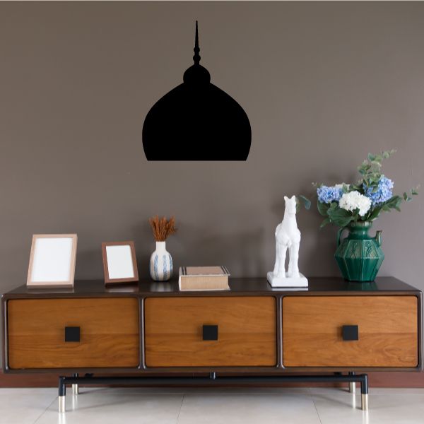 Black mosque crown wall decal with dome silhouette and tall minaret peak
