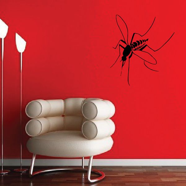 Mosquito hunting decal with black mosquito graphic on red surface