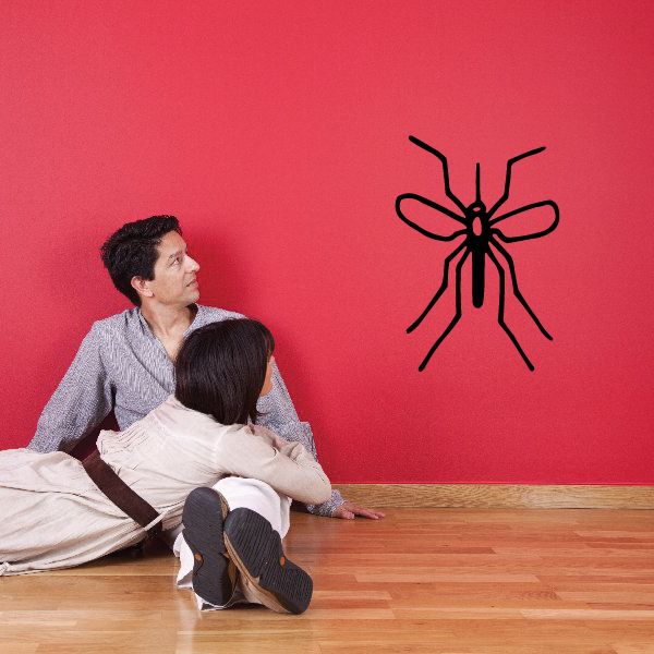 Mosquito pose wall decal, black outline insect design