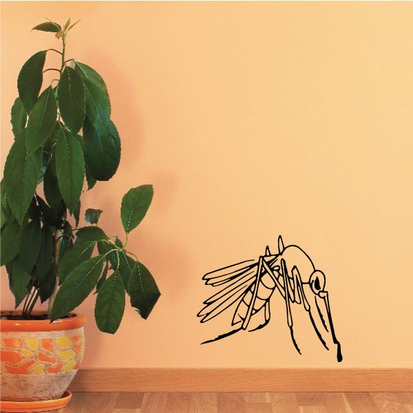 Mosquito sucking blood wall decal, black line art insect