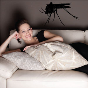 Mosquito decal with black mosquito silhouette and wings extending outward