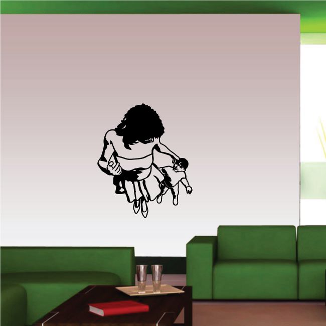 Mother and child wall decal, black silhouette of mother holding baby