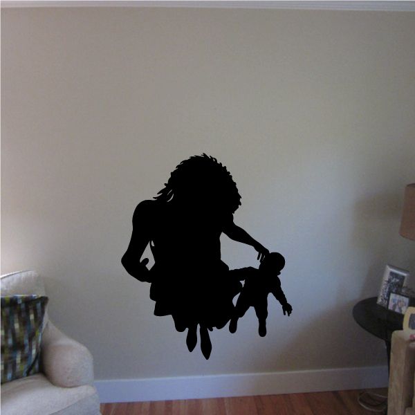Black mother-and-child silhouette wall decal