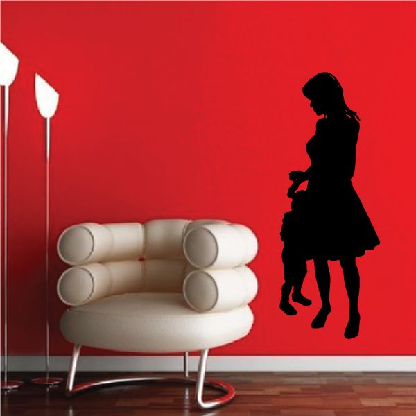 Mother and child hugging wall decal, dark silhouette of mother holding child