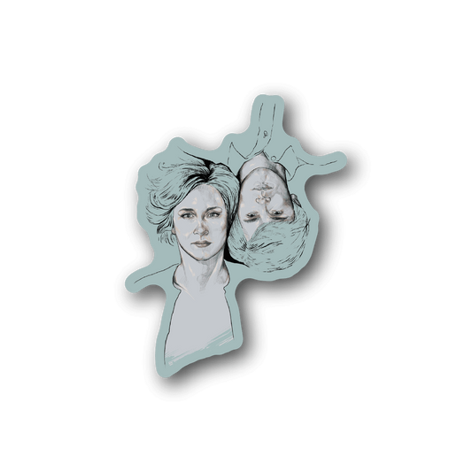 Mother vinyl sticker with illustrated two faces and gray hair