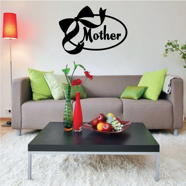 Black oval Mother ribbon decal with bow and loop outline